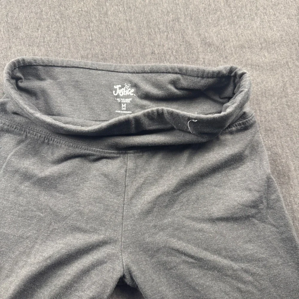 Justice Girls Charcoal Gray‎ Heather Leggings Size M 10 Elastic Waist Heart Logo